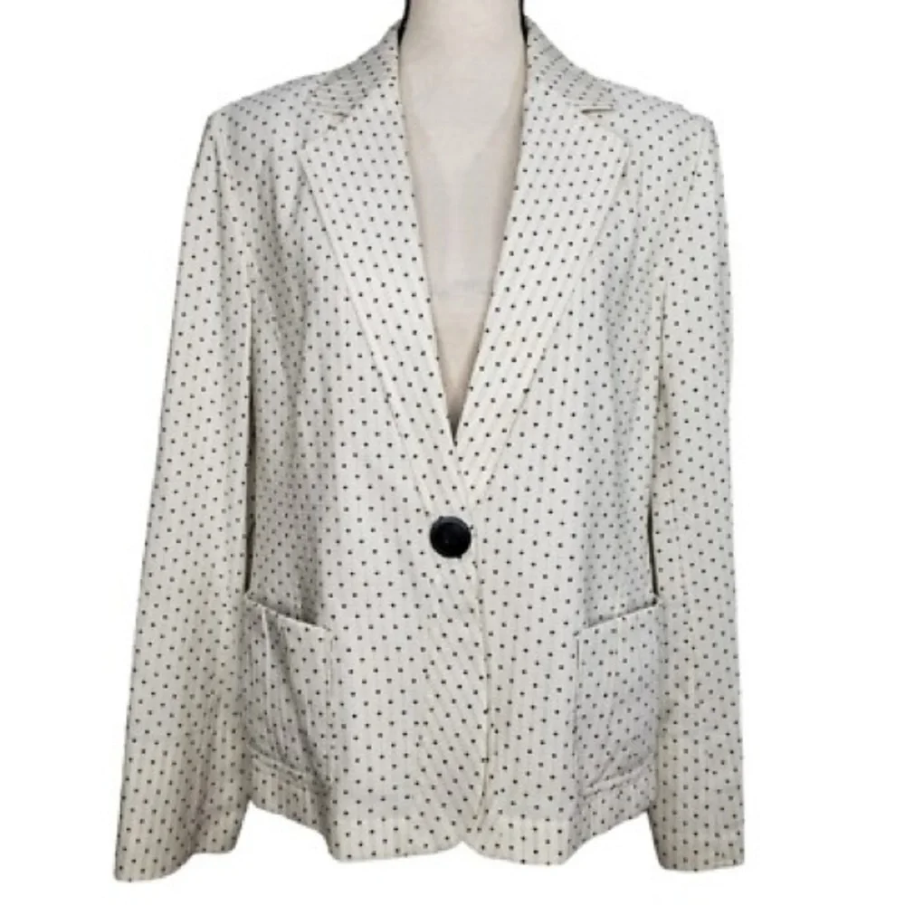 Lafayette 148 New York polkadot blazer white navy blue women’s size 10 EUC